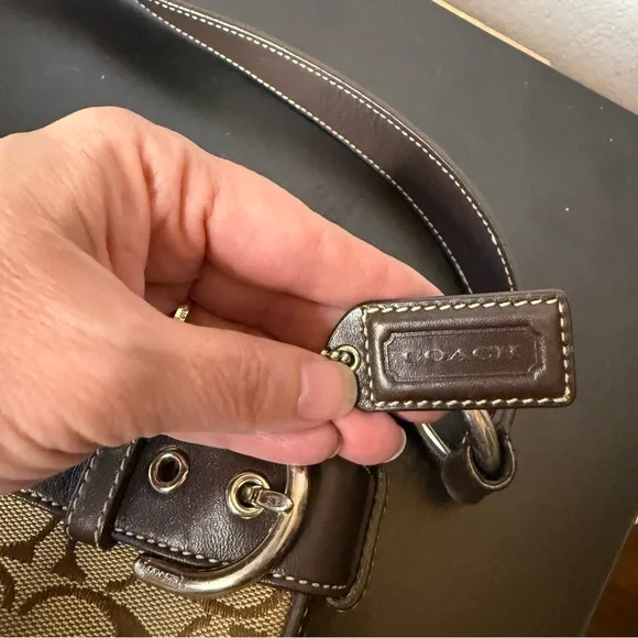 Coach 3577 Brown Leather Suede Signature Canvas Womens Shoulder Bag Y2K GUC - Picture 4 of 7